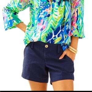 New Lilly Pulitzer Women's The Callahan Short Size 00 Navy Blue Textured NWT $60